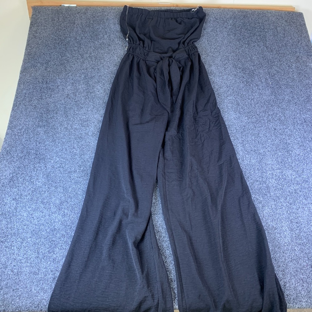 VICI Jumpsuit Womens M Black Excellent Strapless Tie Front Wide Leg 6083